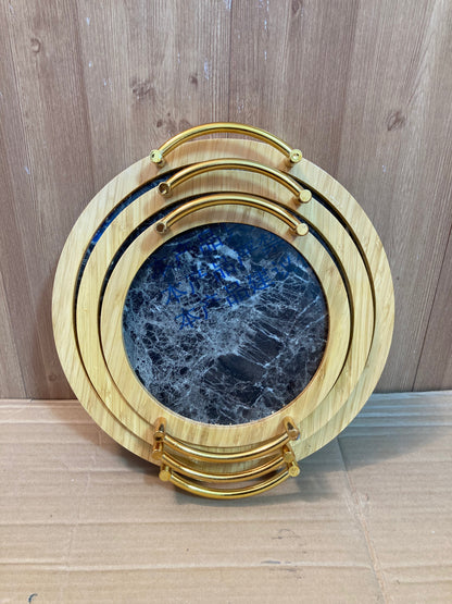 3PCs Bamboo Round Shape Serving Trays Set